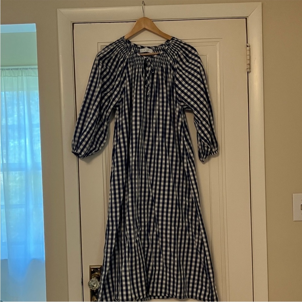 Lake Navy and White Gingham Midi Dress